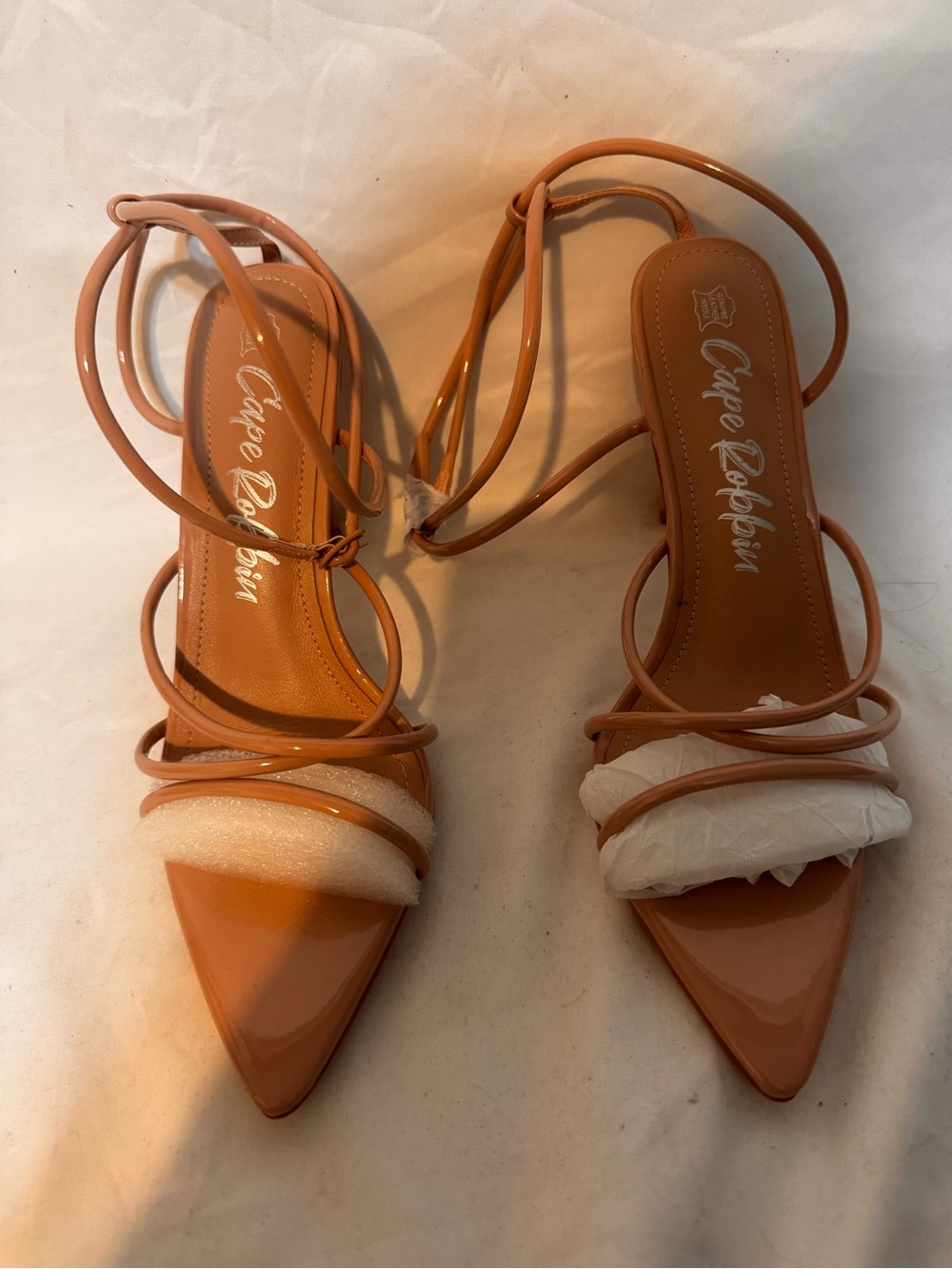 Cape Robbin Tan Strappy Pointed-Toe Lace-Up Heels